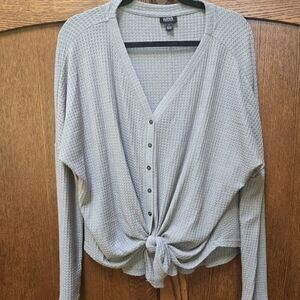 a.n.a. Grey Button-Down Tie-Bottom Top